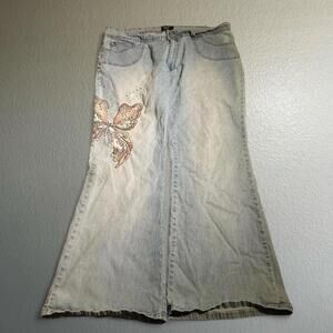 Angels Y2K Light Wash Butterfly Embroidered Multicolor Flare Jeans